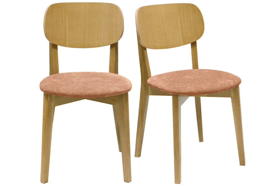 Miliboo Chaise Design-Chaises vintage en bois clair chêne et tissu effet velours terracotta (lot de 2) LUCIA