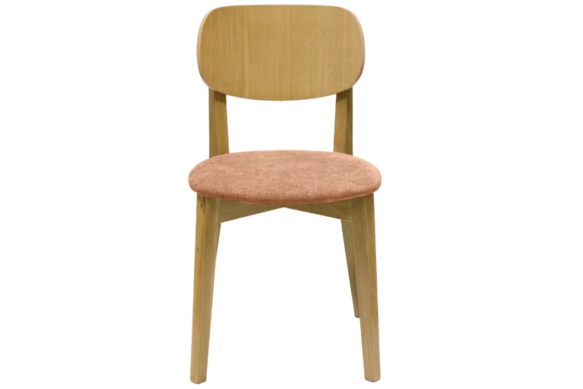 Miliboo Chaise Design-Chaises vintage en bois clair chêne et tissu effet velours terracotta (lot de 2) LUCIA