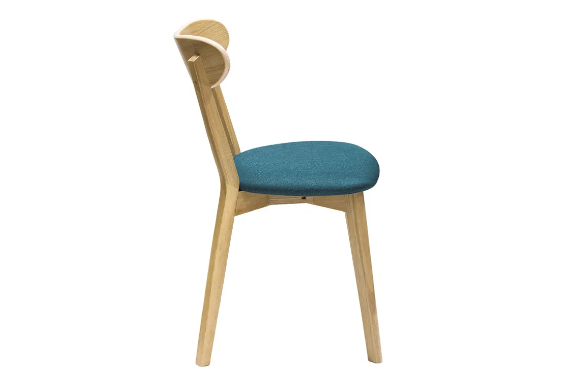 Miliboo Chaise Design|Chaise En Bois-Chaises vintage en bois clair chêne et tissu bleu paon (lot de 2) DOVE