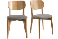 Miliboo Chaise Design|Chaise En Bois-Chaises vintage en bois clair chêne et tissu gris clair (lot de 2) LUCIA