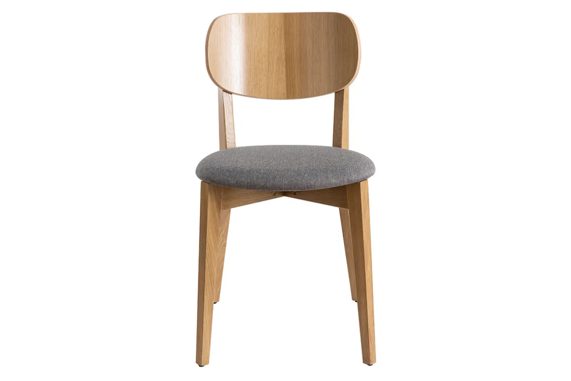 Miliboo Chaise Design|Chaise En Bois-Chaises vintage en bois clair chêne et tissu gris clair (lot de 2) LUCIA