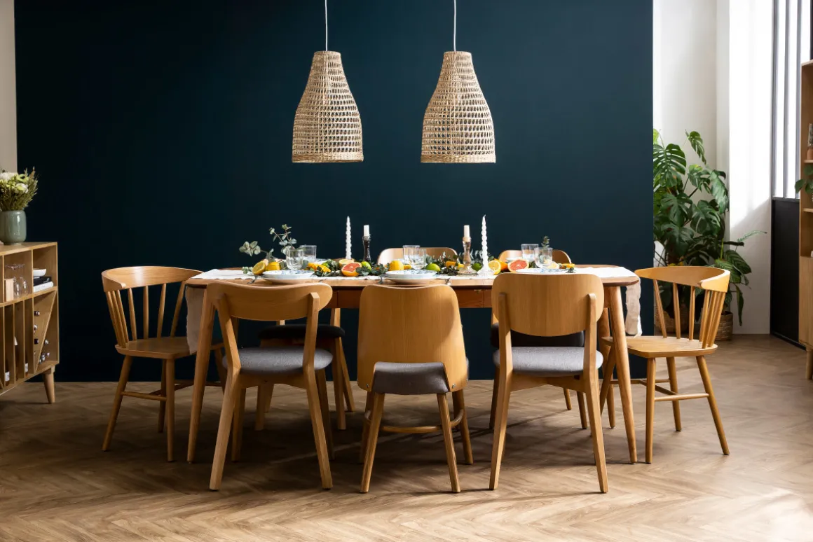 Miliboo Chaise Design|Chaise En Bois-Chaises vintage en bois clair chêne et tissu gris clair (lot de 2) LUCIA