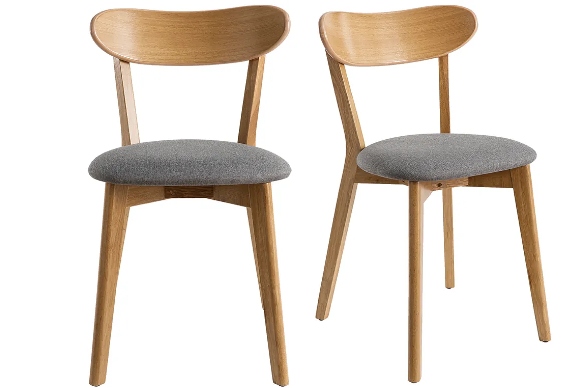 Miliboo Chaise Design|Chaise En Bois-Chaises vintage en bois clair chêne et tissu gris (lot de 2) DOVE