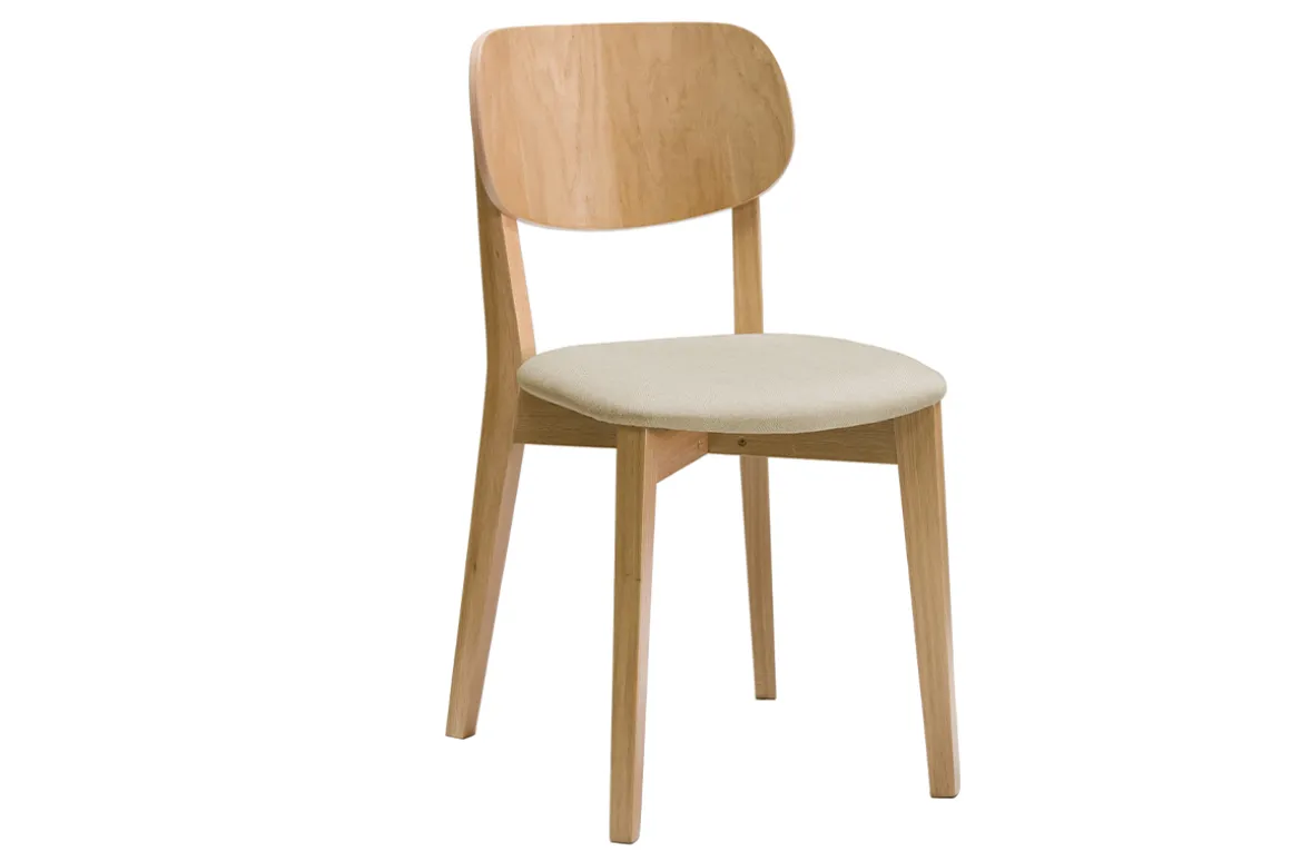 Miliboo Chaise Design|Chaise En Bois-Chaises vintage en bois clair chêne et tissu beige (lot de 2) LUCIA