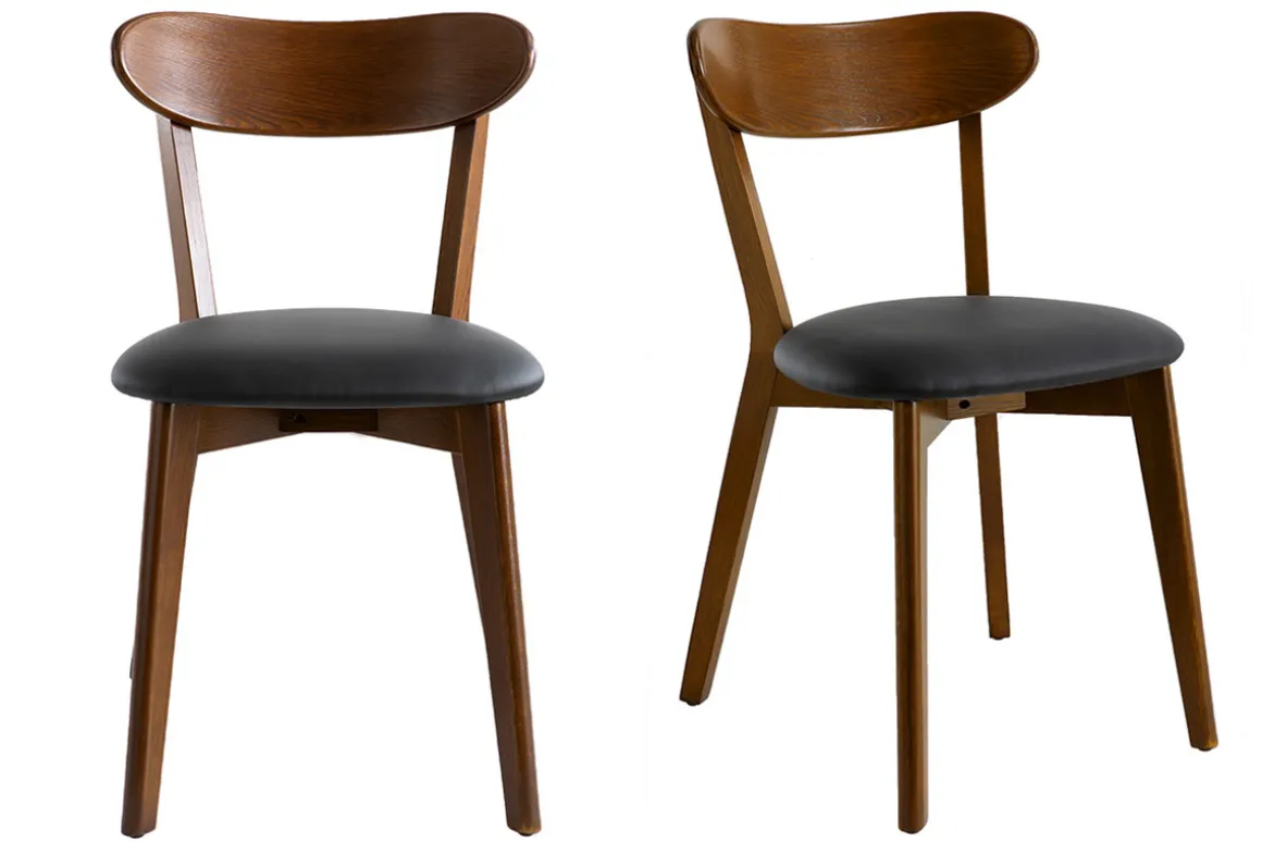 Miliboo Chaise Design|Chaise En Bois-Chaises vintage en bois foncé et noir (lot de 2) DOVE