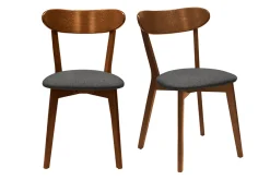 Miliboo Chaise Design|Chaise En Bois-Chaises vintage en bois foncé et tissu gris foncé (lot de 2) DOVE