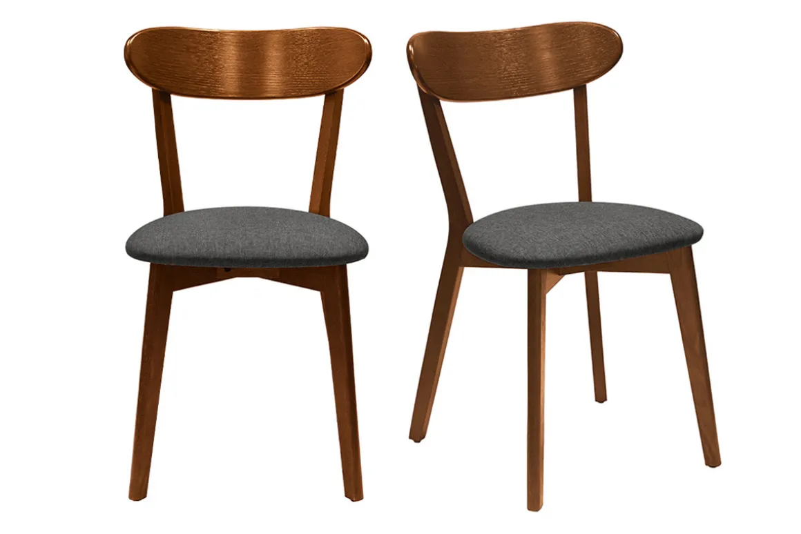 Miliboo Chaise Design|Chaise En Bois-Chaises vintage en bois foncé et tissu gris foncé (lot de 2) DOVE