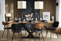 Miliboo Chaise Design|Chaise En Bois-Chaises vintage en bois foncé noyer assises noires et métal noir (lot de 2) JOLINE