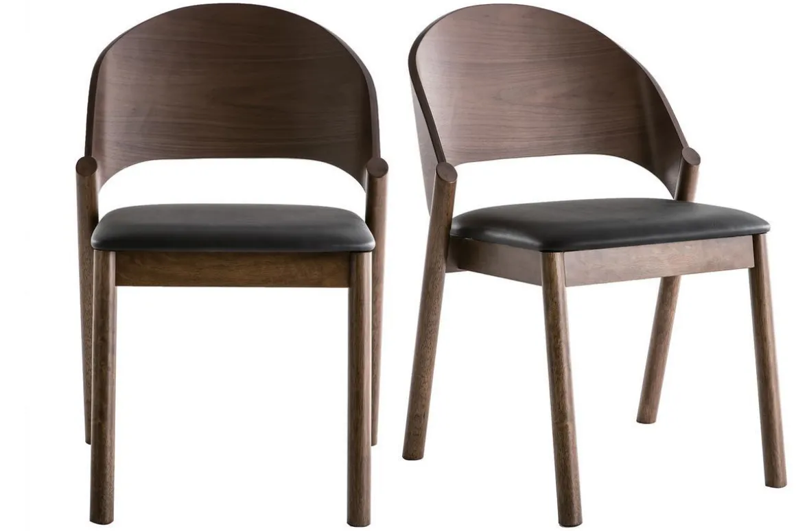 Miliboo Chaise Design|Chaise En Bois-Chaises vintage en bois foncé noyer et assises noires (lot de 2) AVALON