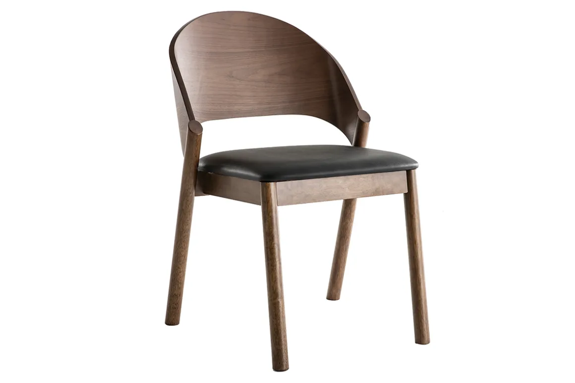 Miliboo Chaise Design|Chaise En Bois-Chaises vintage en bois foncé noyer et assises noires (lot de 2) AVALON