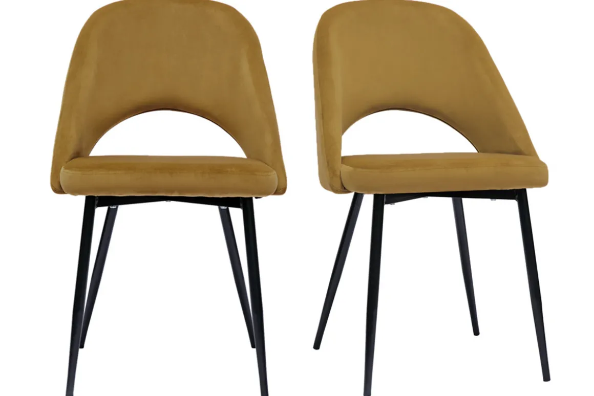 Miliboo Chaise Design-Chaises vintage en tissu velours bronze et métal noir (lot de 2) COSETTE