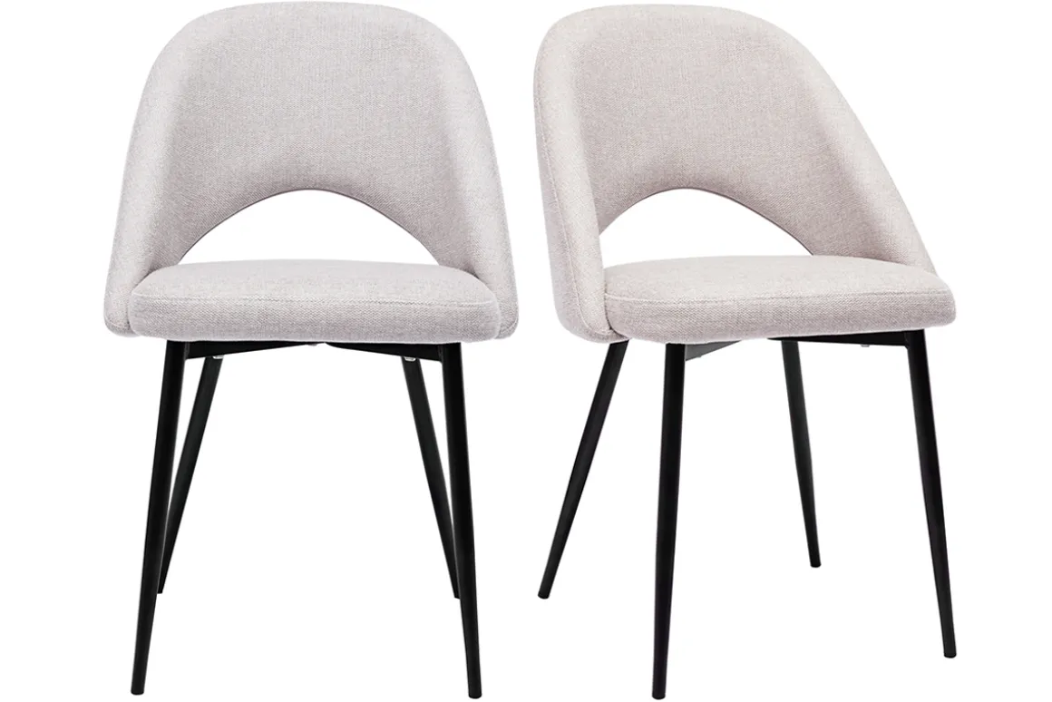 Miliboo Chaise Design-Chaises vintage en tissu effet velours texturé beige et métal noir (lot de 2) COSETTE