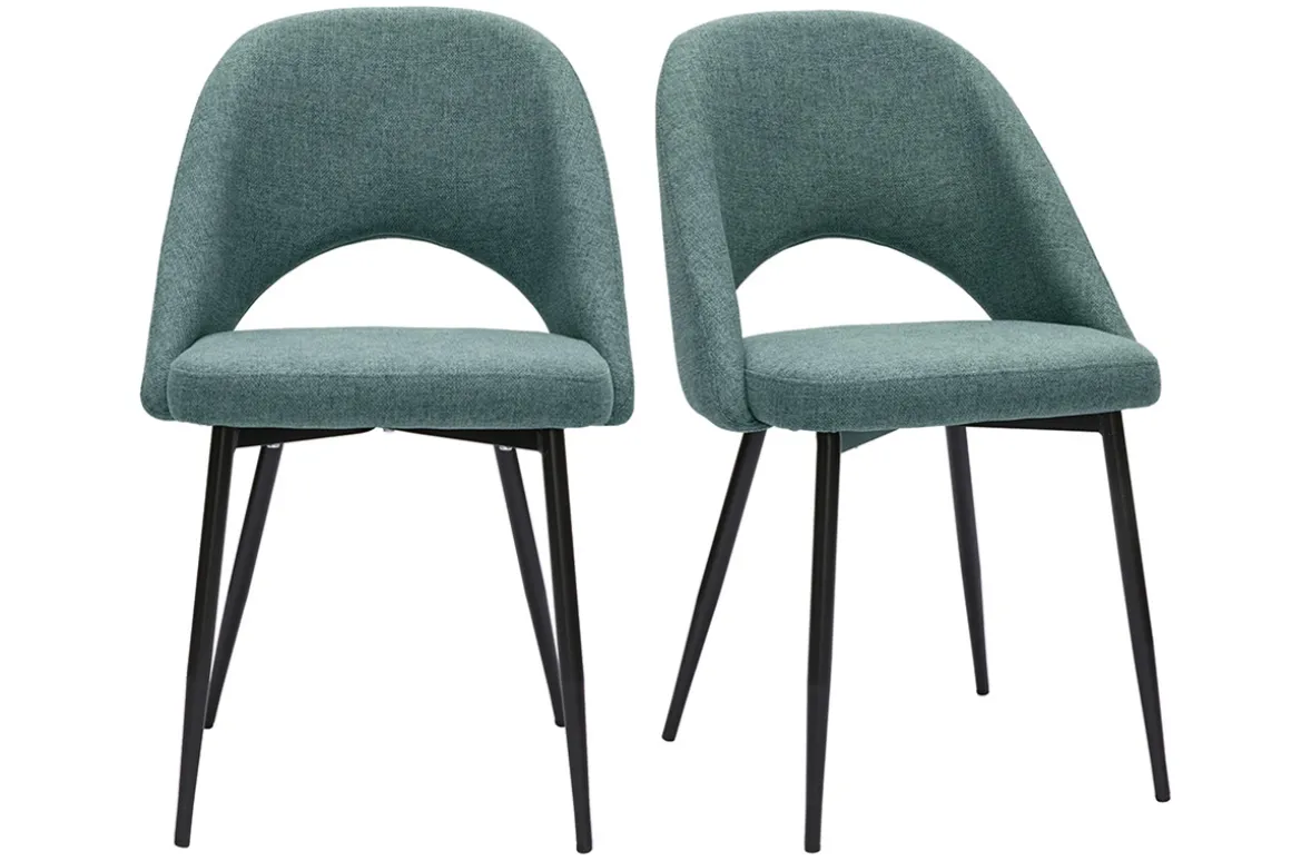 Miliboo Chaise Design-Chaises vintage en tissu vert de gris et métal noir (lot de 2) COSETTE