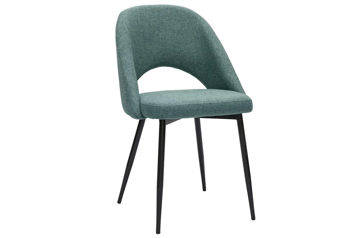 Miliboo Chaise Design-Chaises vintage en tissu vert de gris et métal noir (lot de 2) COSETTE
