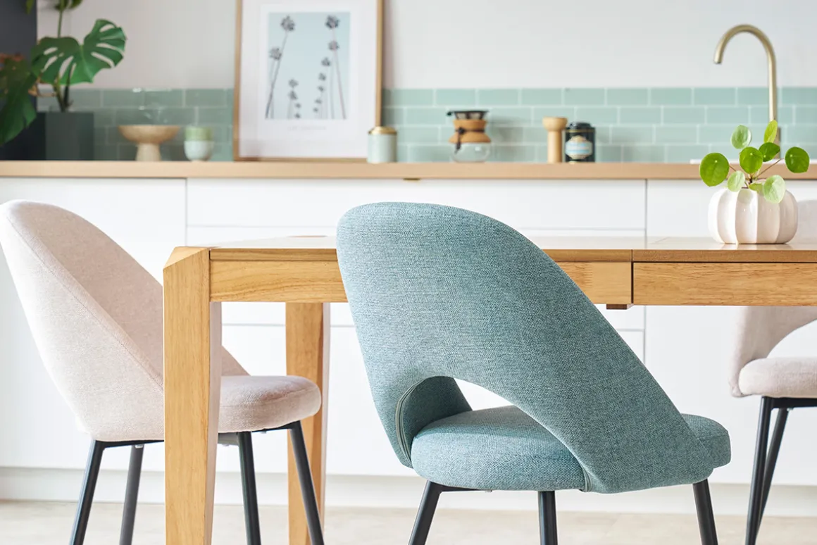 Miliboo Chaise Design-Chaises vintage en tissu vert de gris et métal noir (lot de 2) COSETTE