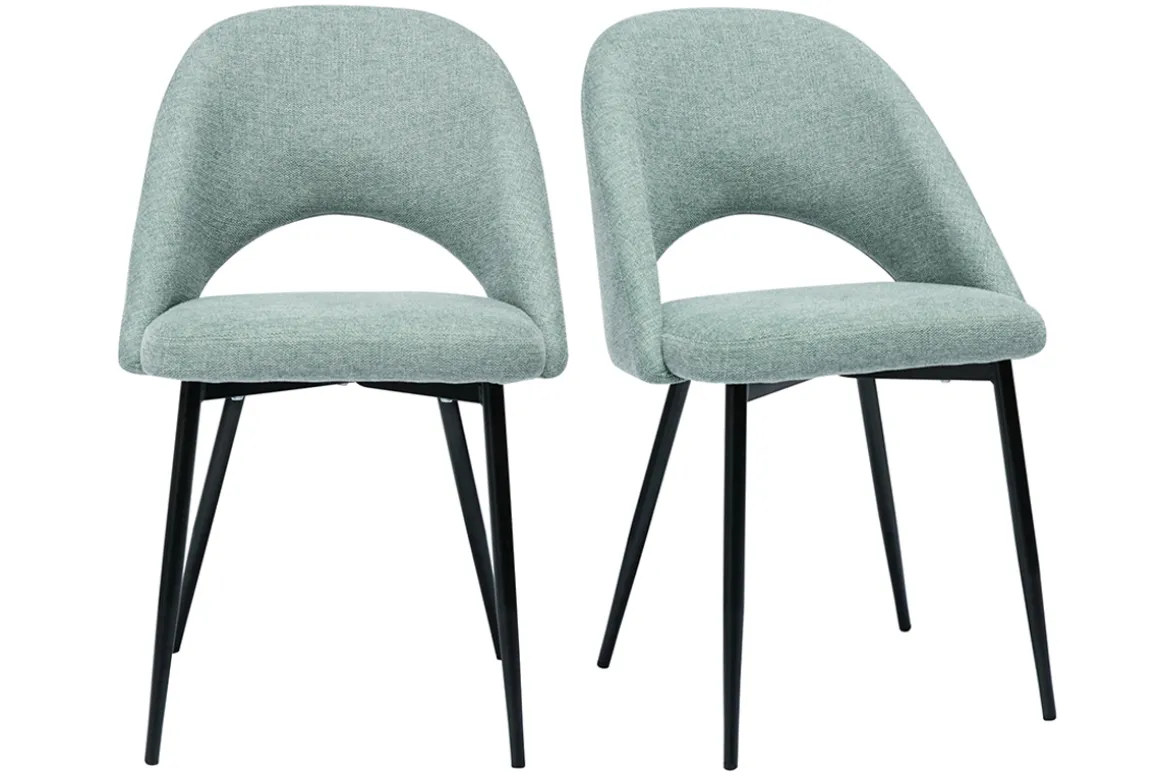 Miliboo Chaise Design-Chaises vintage en tissu effet velours texturé vert céladon et métal noir (lot de 2) COSETTE