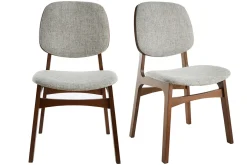 Miliboo Chaise Design|Chaise En Bois-Chaises vintage en tissu gris clair et bois foncé (lot de 2) SOQUETTE