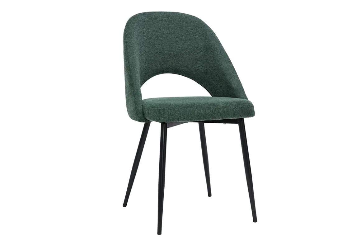 Miliboo Chaise Design-Chaises vintage en tissu effet velours texturé vert et métal noir (lot de 2) COSETTE