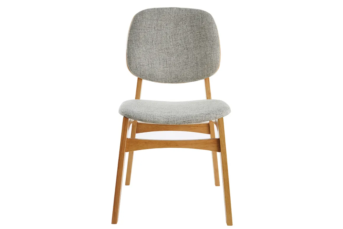 Miliboo Chaise Design|Chaise En Bois-Chaises vintage en tissu gris clair et bois clair (lot de 2) SOQUETTE