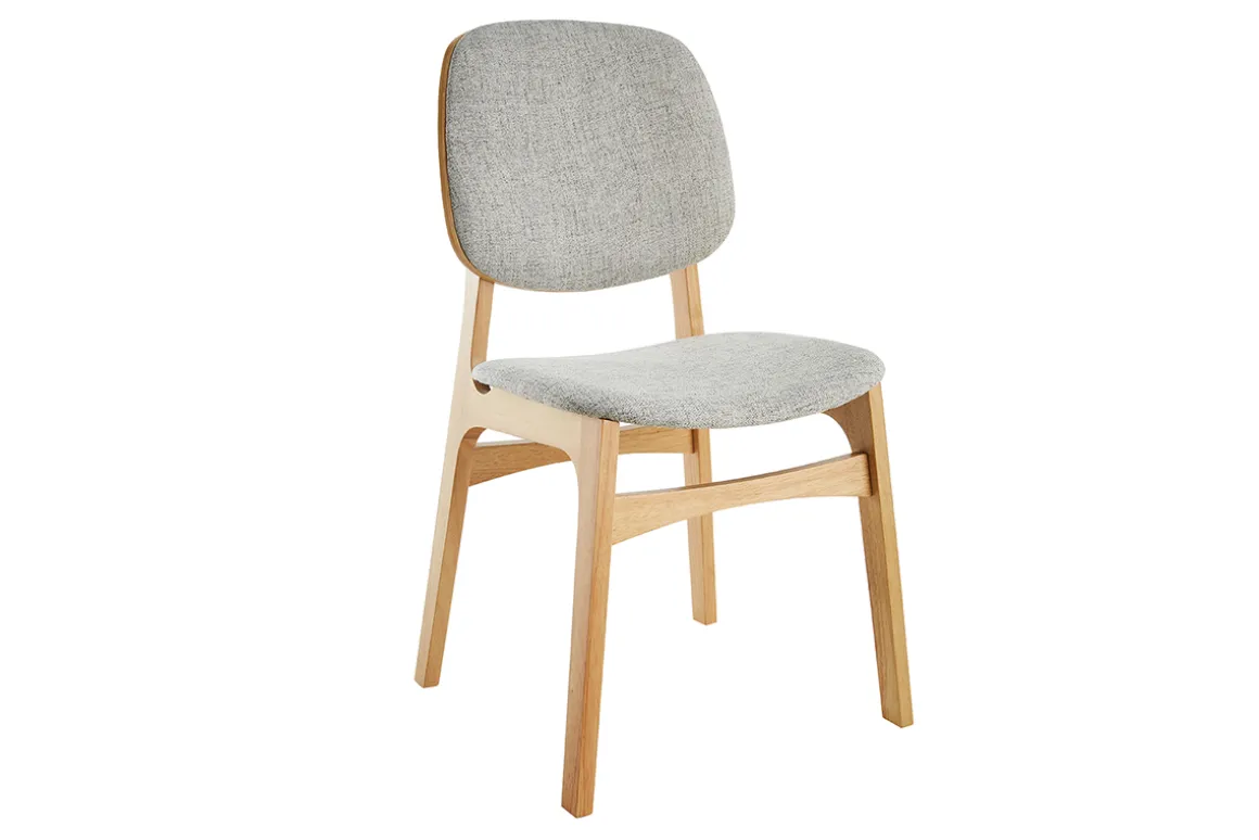 Miliboo Chaise Design|Chaise En Bois-Chaises vintage en tissu gris clair et bois clair (lot de 2) SOQUETTE