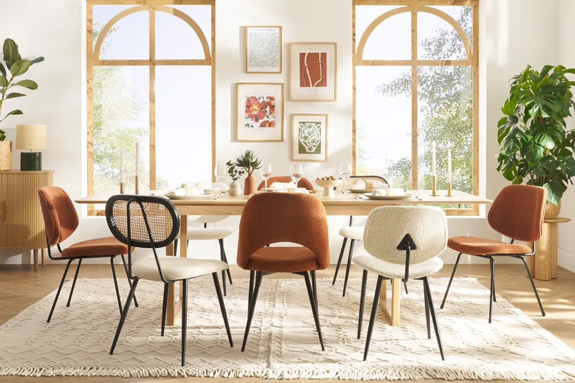 Miliboo Chaise Design-Chaises vintage en tissu effet velours texturé terre brûlée et métal noir (lot de 2) COSETTE