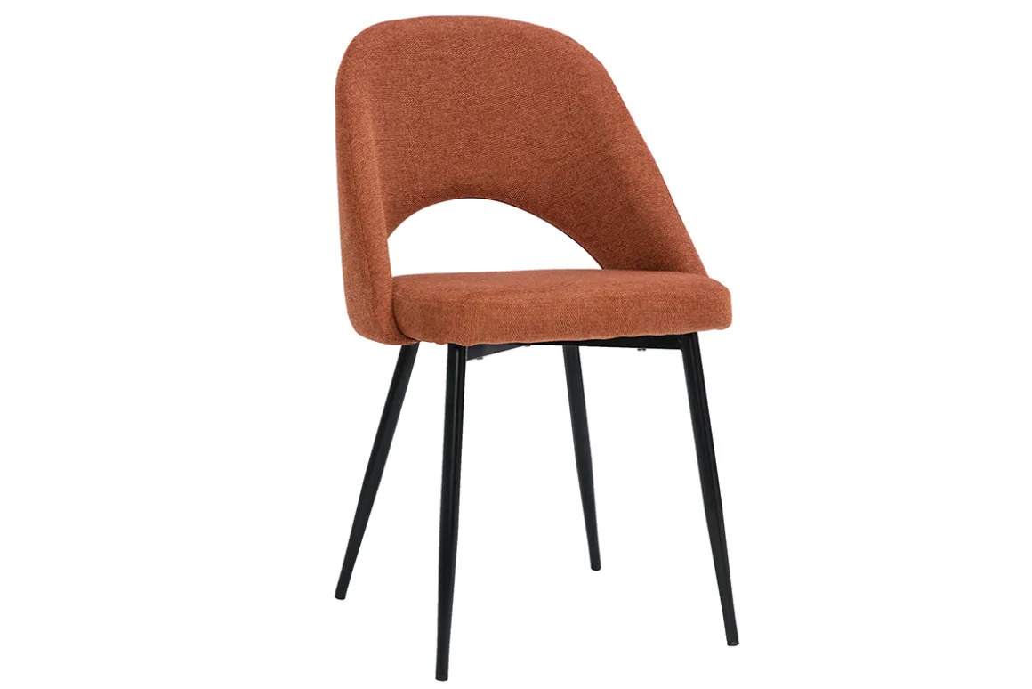 Miliboo Chaise Design-Chaises vintage en tissu effet velours texturé terre brûlée et métal noir (lot de 2) COSETTE