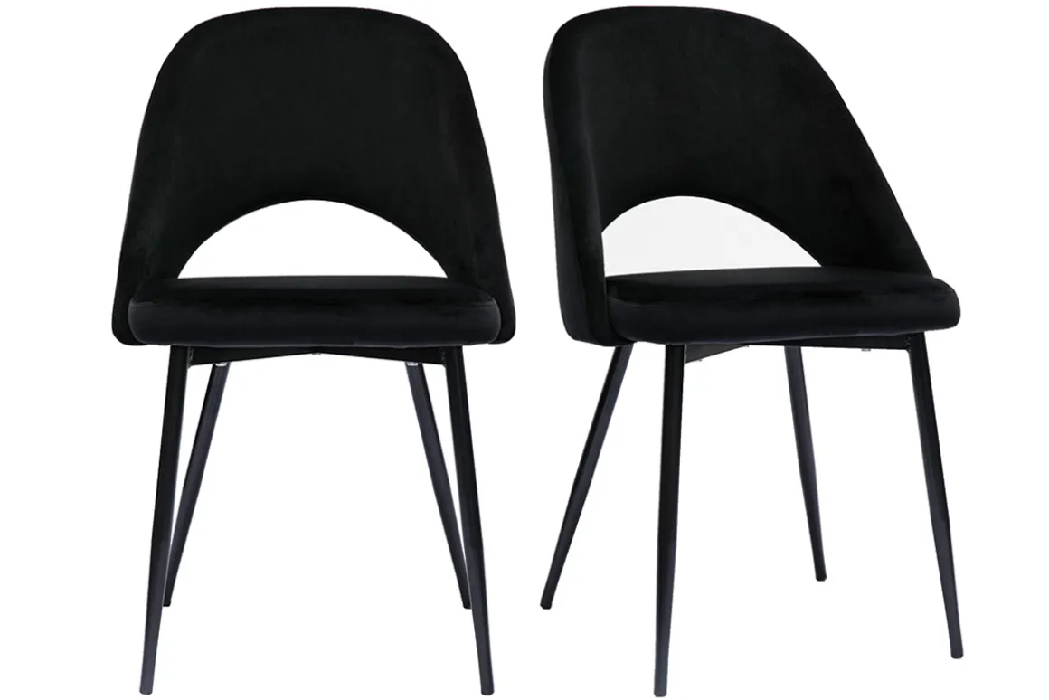 Miliboo Chaise Design-Chaises vintage noires en tissu velours et métal (lot de 2) COSETTE