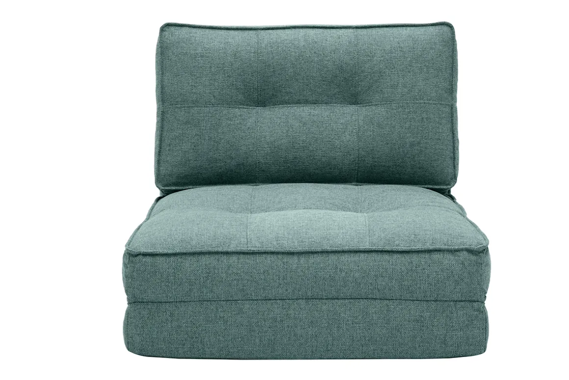 Miliboo Chauffeuse|Chauffeuse-Chauffeuse 1 place convertible en tissu vert de gris SALLY