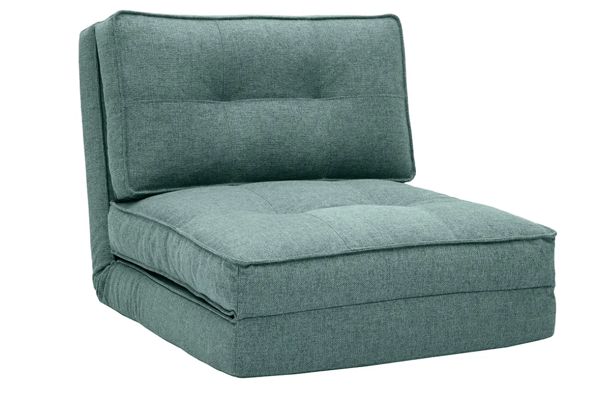 Miliboo Chauffeuse|Chauffeuse-Chauffeuse 1 place convertible en tissu vert de gris SALLY