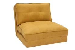 Miliboo Chauffeuse|Chauffeuse-Chauffeuse 1 place convertible en tissu effet velours jaune moutarde SALLY