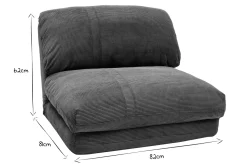Miliboo Chauffeuse|Chauffeuse-Chauffeuse 1 place convertible en tissu velours côtelé gris foncé SPENCER
