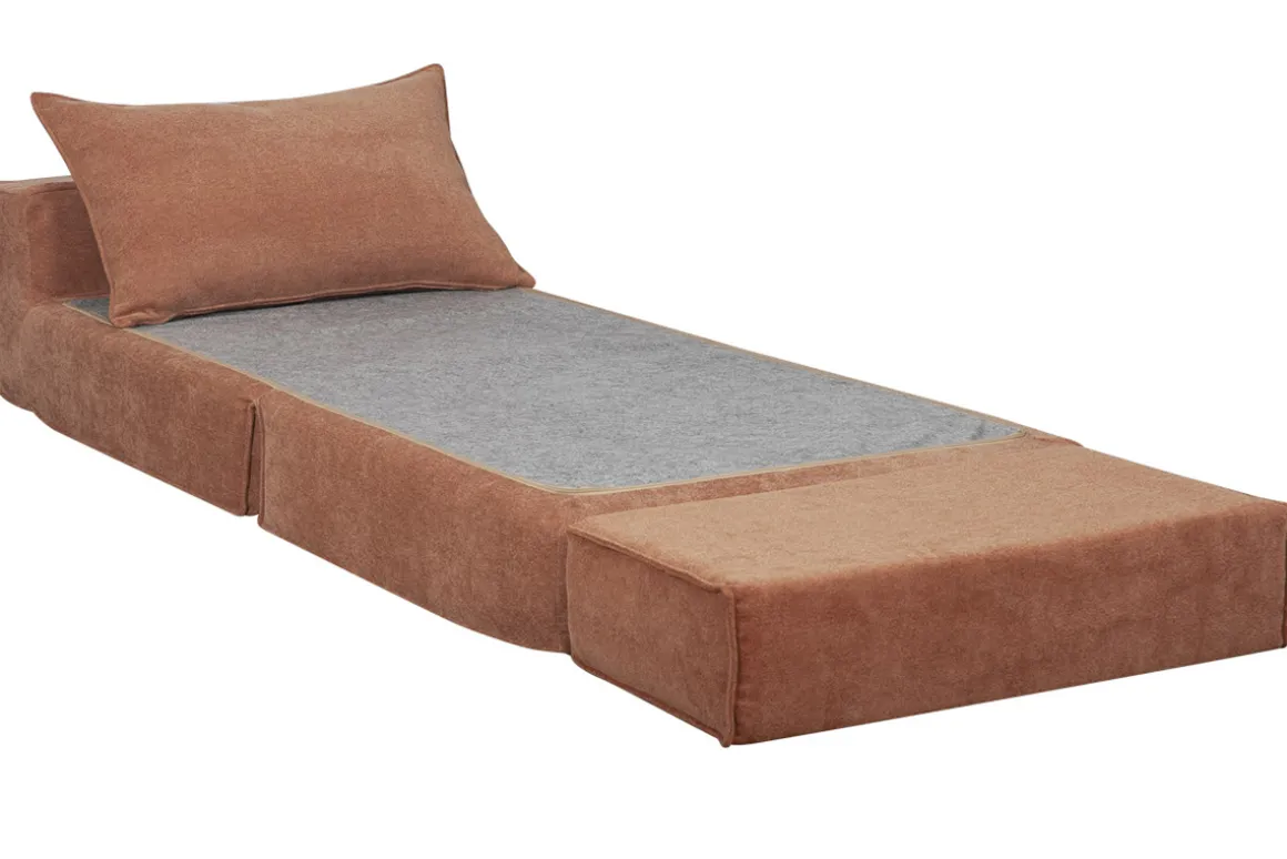 Miliboo Chauffeuse|Chauffeuse-Chauffeuse 1 place convertible en tissu effet velours terracotta VICTOR
