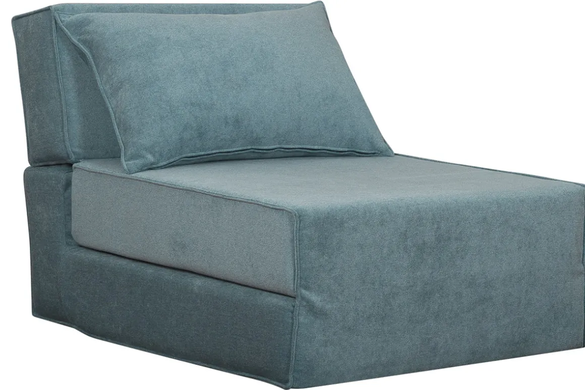 Miliboo Chauffeuse|Chauffeuse-Chauffeuse 1 place convertible en tissu effet velours bleu VICTOR
