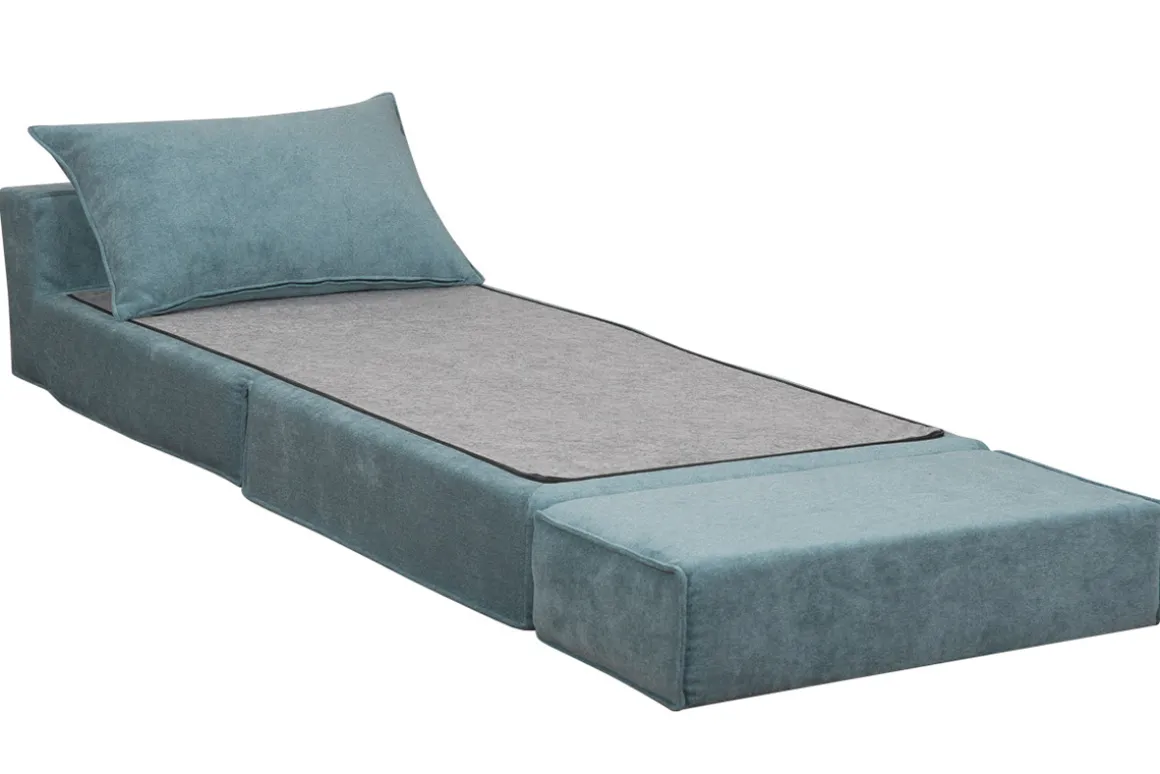 Miliboo Chauffeuse|Chauffeuse-Chauffeuse 1 place convertible en tissu effet velours bleu VICTOR