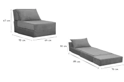 Miliboo Chauffeuse|Chauffeuse-Chauffeuse 1 place convertible en tissu effet velours bleu VICTOR