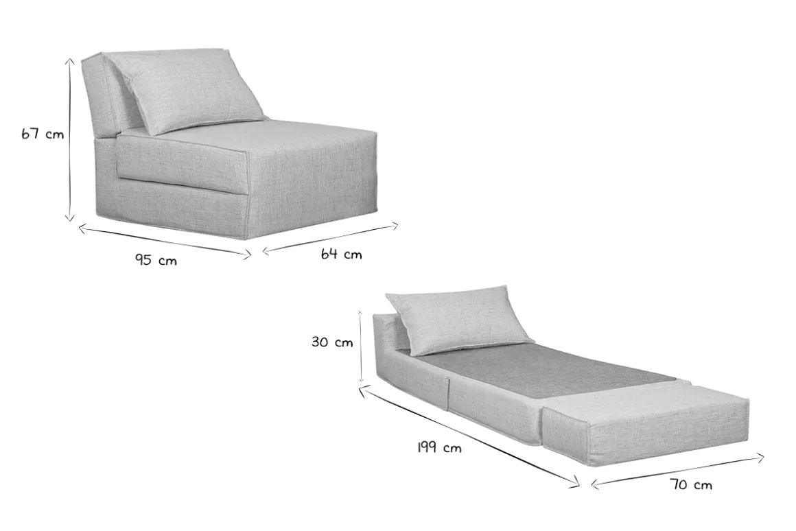 Miliboo Chauffeuse|Chauffeuse-Chauffeuse 1 place convertible en tissu gris clair VICTOR