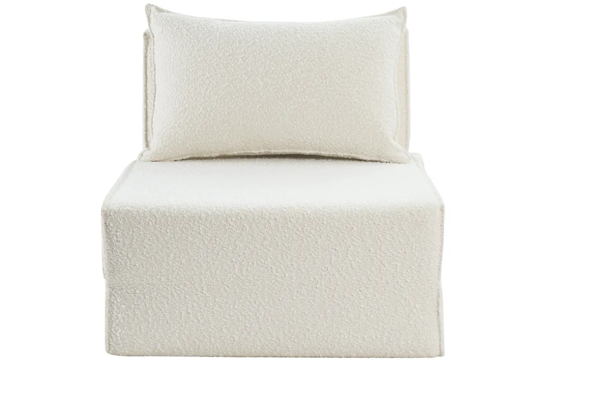 Miliboo Chauffeuse|Chauffeuse-Chauffeuse 1 place convertible en tissu effet laine bouclée blanc VICTOR