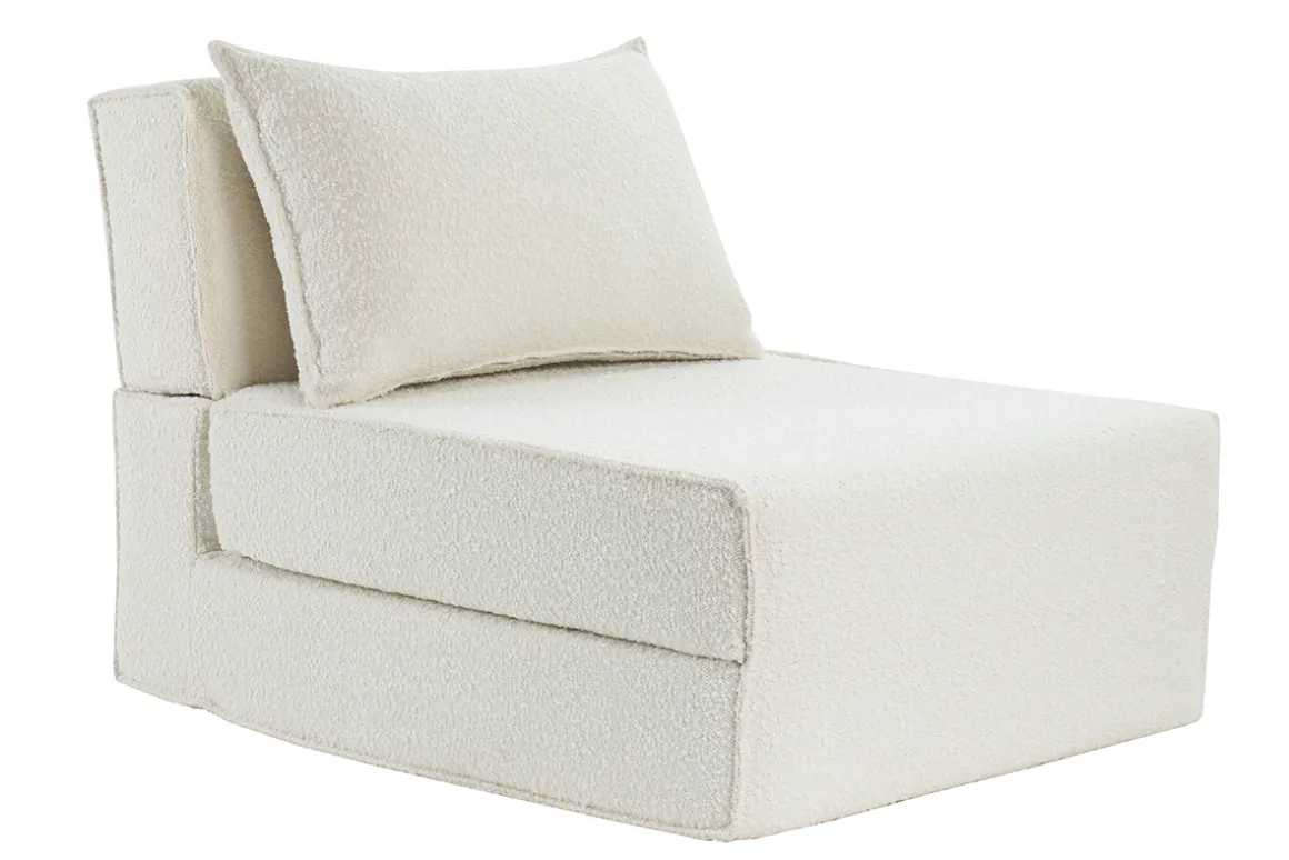 Miliboo Chauffeuse|Chauffeuse-Chauffeuse 1 place convertible en tissu effet laine bouclée blanc VICTOR