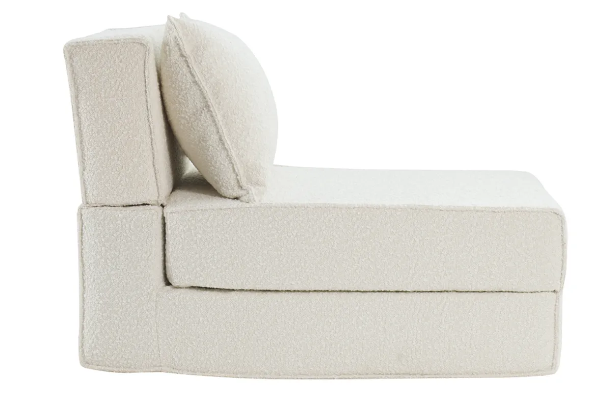 Miliboo Chauffeuse|Chauffeuse-Chauffeuse 1 place convertible en tissu effet laine bouclée blanc VICTOR