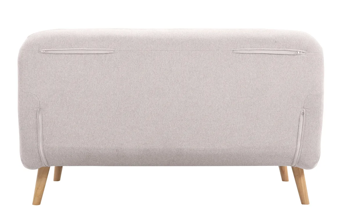 Miliboo Canapé Convertible|Voir Tous Les Canapés-Chauffeuse 2 places convertible en tissu effet velours texturé beige et bois clair AMIKO