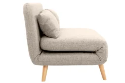 Miliboo Canapé Convertible|Voir Tous Les Canapés-Chauffeuse 2 places convertible en tissu taupe et bois clair AMIKO