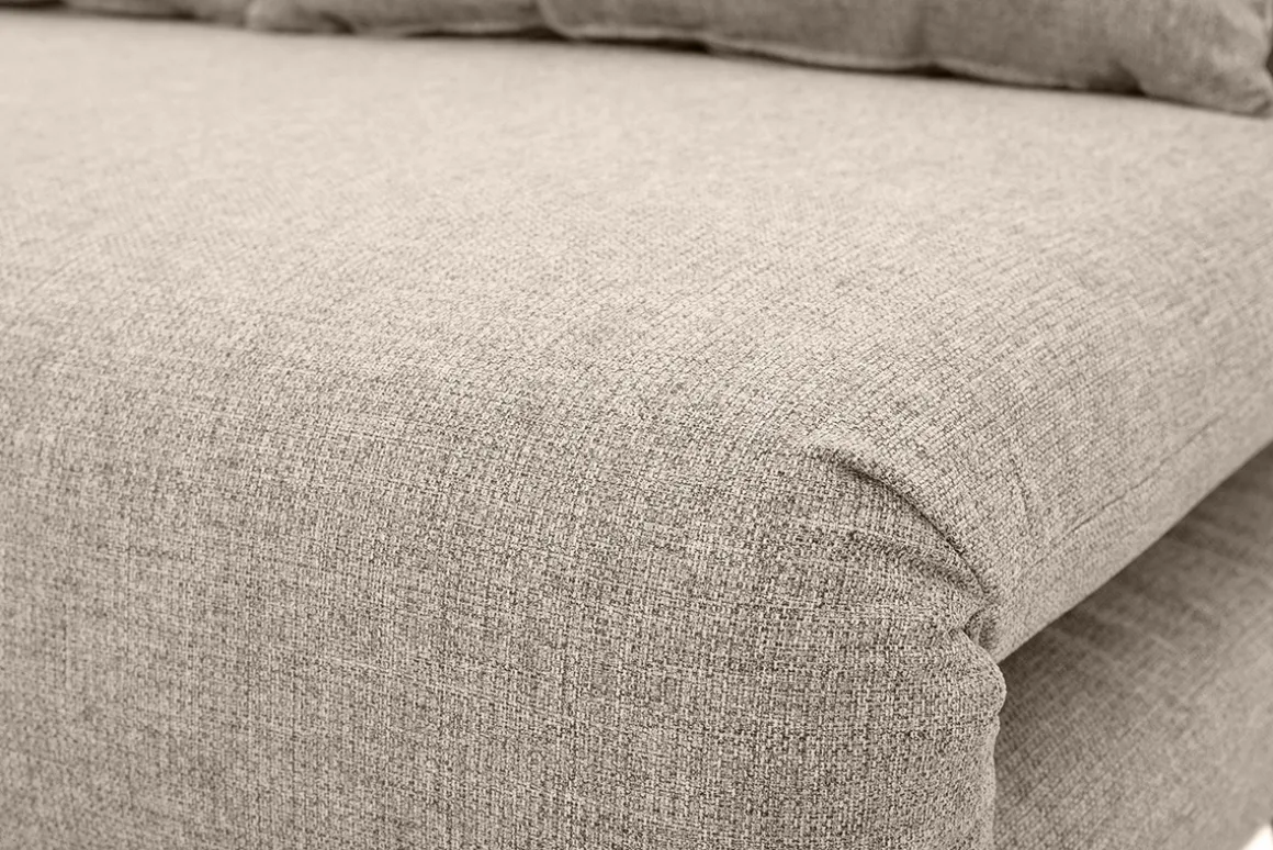 Miliboo Canapé Convertible|Voir Tous Les Canapés-Chauffeuse 2 places convertible en tissu taupe et bois clair AMIKO