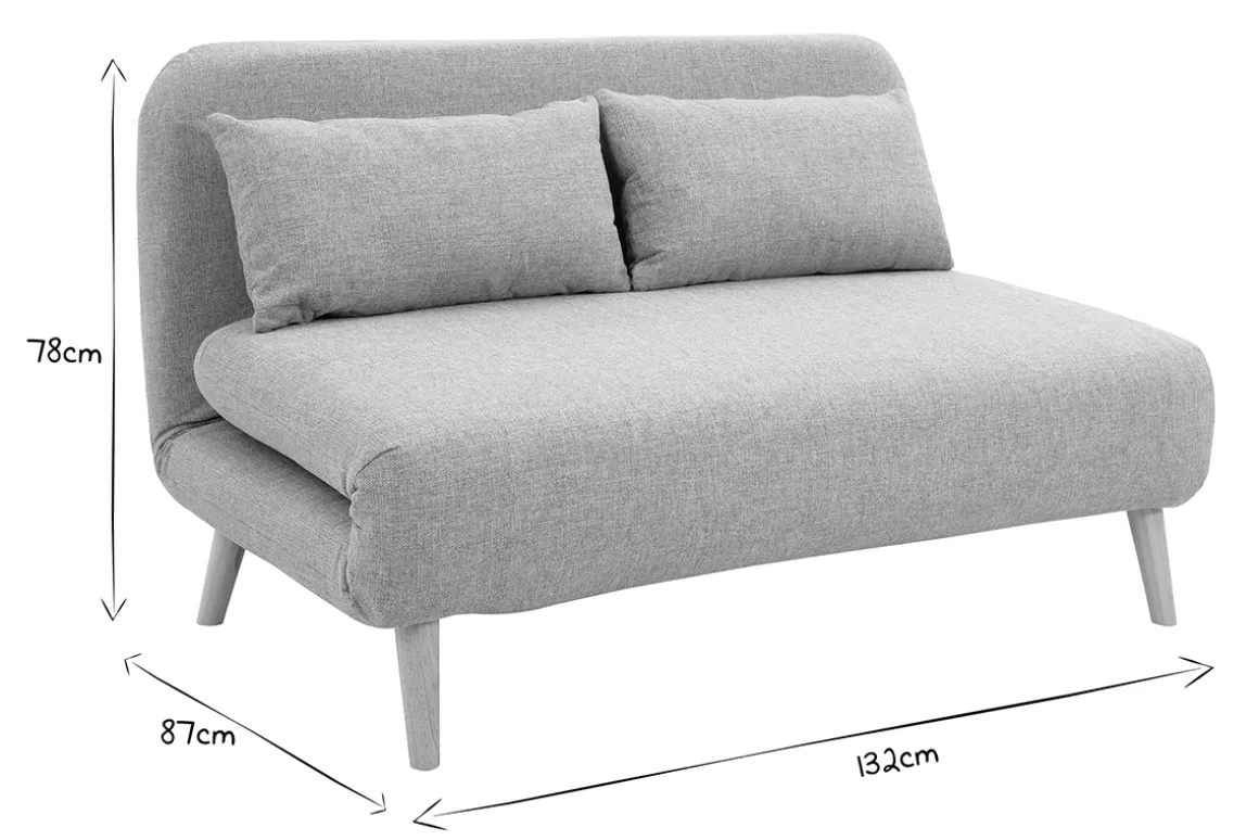 Miliboo Canapé Convertible|Voir Tous Les Canapés-Chauffeuse 2 places convertible en tissu taupe et bois clair AMIKO