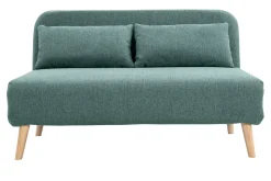 Miliboo Canapé Convertible|Voir Tous Les Canapés-Chauffeuse 2 places convertible en tissu vert de gris et bois clair AMIKO