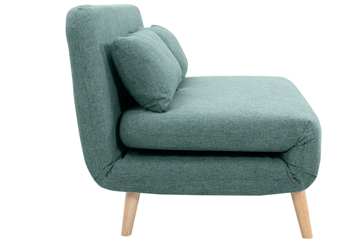 Miliboo Canapé Convertible|Voir Tous Les Canapés-Chauffeuse 2 places convertible en tissu vert de gris et bois clair AMIKO