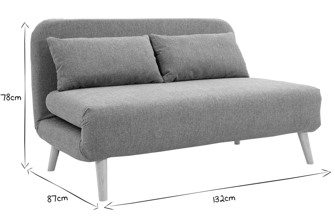 Miliboo Canapé Convertible|Voir Tous Les Canapés-Chauffeuse 2 places convertible en tissu vert de gris et bois clair AMIKO
