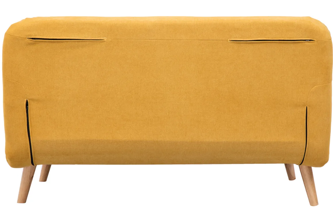 Miliboo Canapé Convertible|Voir Tous Les Canapés-Chauffeuse 2 places convertible en tissu effet velours moutarde et bois clair AMIKO