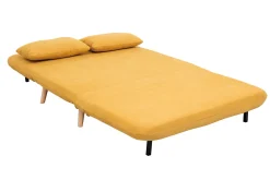 Miliboo Canapé Convertible|Voir Tous Les Canapés-Chauffeuse 2 places convertible en tissu effet velours moutarde et bois clair AMIKO