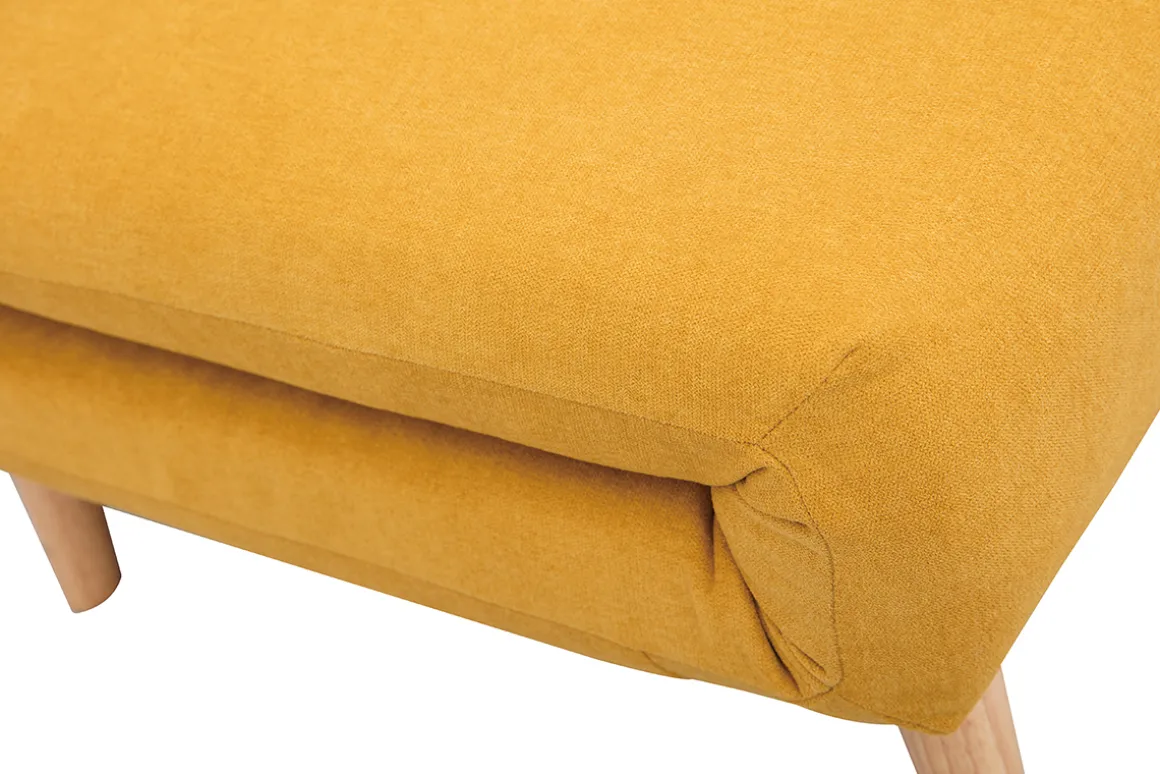 Miliboo Canapé Convertible|Voir Tous Les Canapés-Chauffeuse 2 places convertible en tissu effet velours moutarde et bois clair AMIKO