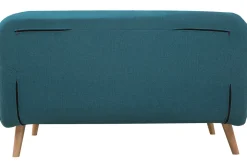 Miliboo Canapé Convertible|Voir Tous Les Canapés-Chauffeuse 2 places convertible en tissu bleu canard et bois clair AMIKO